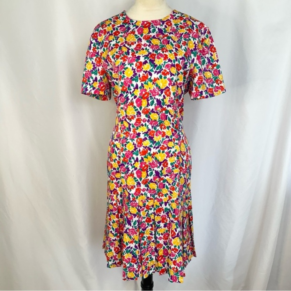 Papell Boutique Midi Dress Women’s Size 14 Floral Boho Colorful Casual‎ Formal